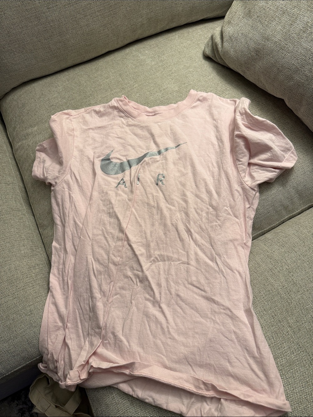 Nike Girls Light Pink Tee with Silver Swoosh AIR